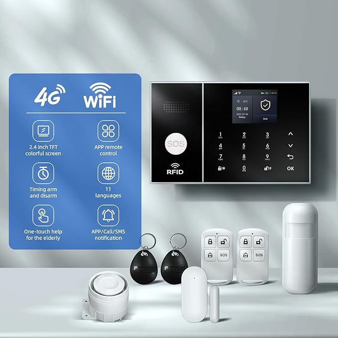 LWOHSI Alarm System for Home Security,Wireless Home Security Systems with Tuya APP Alerts,6 Door/Window Sensor,3 Motion Detectors,Remote,Work with Alexa and Google for Villa,Apartment,Kids Safety