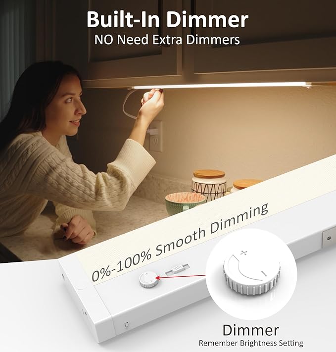 Leetdud Under Cabinet Lighting Plug in or Hardwired Built-in Dimmer, 12 Inch 6W, 5CCT 2700/3000/3500/4000/5000K, Linkable Counter Lights for Kitchen, ETL Dimmable LED Light Fixture, White