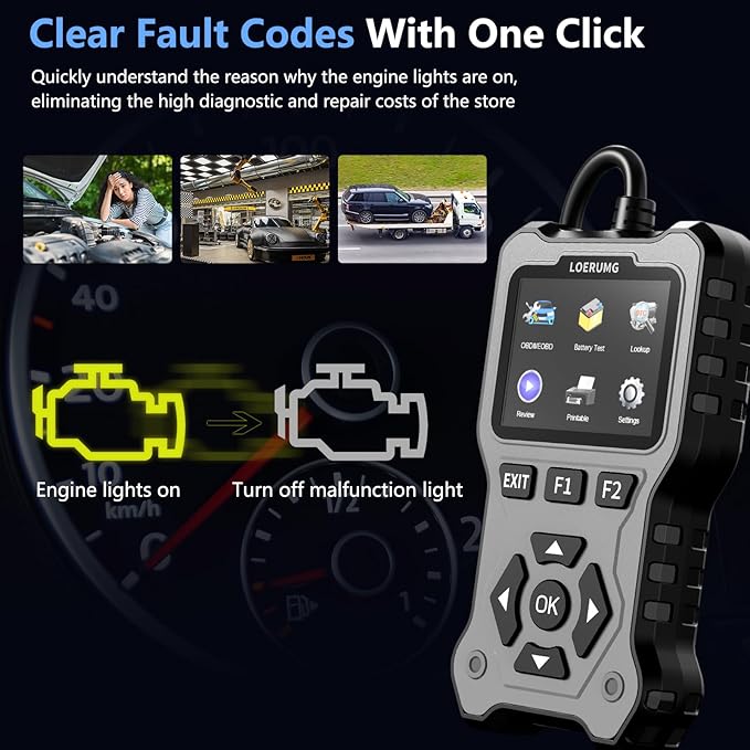 LOERUMG OBD2 Scanner Diagnostic Tool, Enhanced Check Engine Code Reader, Car OBDII Scanner with Fault Code Reset & I/M Readiness Auto Engine Light Diagnostic Scan Tool for Vehicles After 1996 Grey