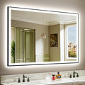 YEELAIT 60x38 Inch LED Bathroom Mirror with Lights (Front Lit and Backlit) Black Framed Lighted Vanity Mirror for Bathroom Wall Dimmable Anti-Fog Memory Tempered Glass Horizontal/Vertical