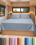 RV Short Queen Sheet Set 60 X 75 - 4 Piece RV Short Queen Bed Sheets - Soft, Breathable & Cooling - Designed for Bunks, Trailers & Campers - Fits 8” to 12" Mattress - Luxury Bedding - Heathered Blue