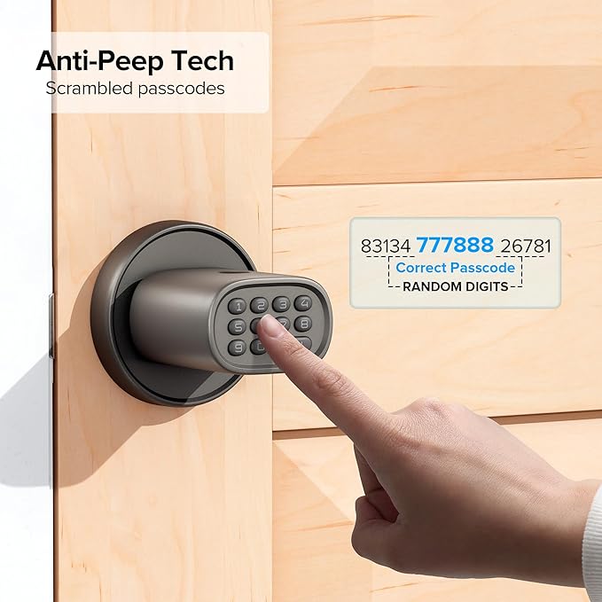 ThorBolt Keyless Entry Door Lock, Fingerprint Door Lock with Keypad Biometric Door Knob, Auto-Lock for Interior Doors Thickness up to 2-1/4", Bedroom, Home Office, Garage, 4xAA Alkaline, MD1 Titanium