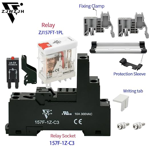6 Pcs 24VAC Relay Electromagnetic Power Relay 12 Amp 5Pins SPDT 1NO 1NC with Test Button, Indicator Light Module and Socket Base