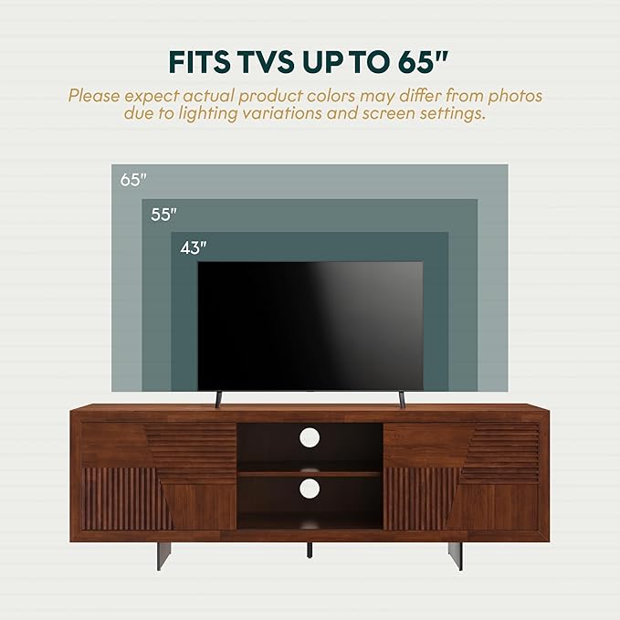 Trapeze TV Stand for Living Room – Wooden Media Console with Storage, Metal Legs, Large Walnut TV Stand for Stylish Home Entertainment Setup