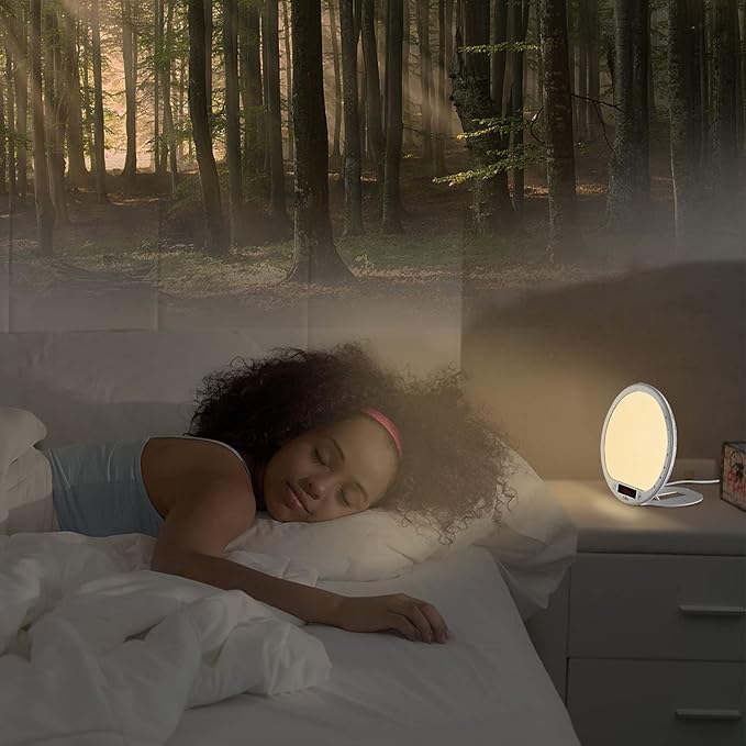 JUXLamp Light Therapy Alarm Clock Wake up Light 10000 lux Sunrise lamp Bright Light Alarm Clock APP Control Built in Lithium Battery Portable for Travel