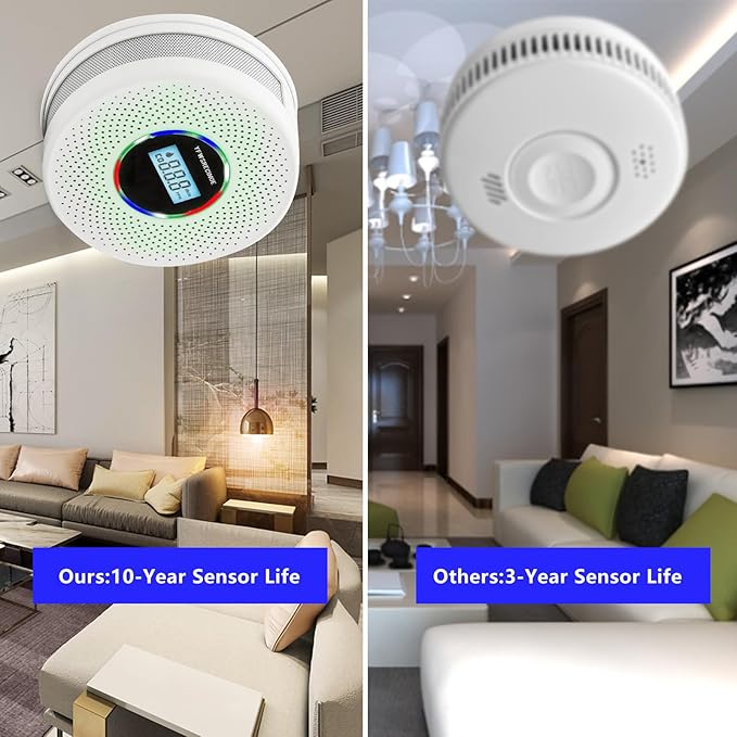 Yfwsrecinoe 2 Pack Upgraded Combination Smoke and Carbon Monoxide Alarm Detector, Dual Sensor Smoke Alarm&Carbon Monoxide Detector (Includes Battery)