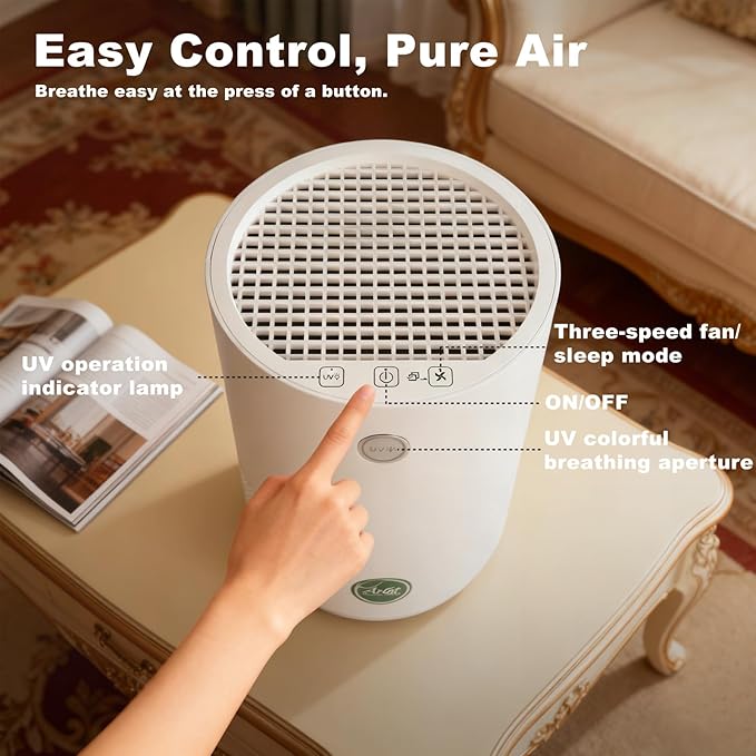 Arint Air Purifiers for Bedroom,H13 True HEPA Air Purifier with 5-Layer Filtration for Pollen/Smoke/Dust/Pet Dander/Odor/Hair,Portable Small Air Purifiers for Home/Office/Living Room(KJ80A White)