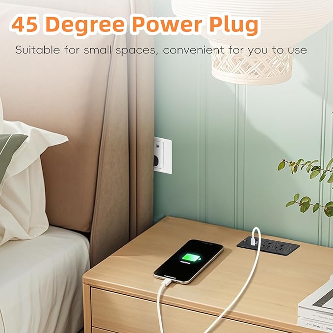 2 Pack Recessed Power Strips USB, 20W Fast Charging Furniture Outlets - 2 AC & 3 USB (2 USB-C + 1 USB-A) for Desk, Bedside, Drawer - Space-Saving, 10FT Cord, Black