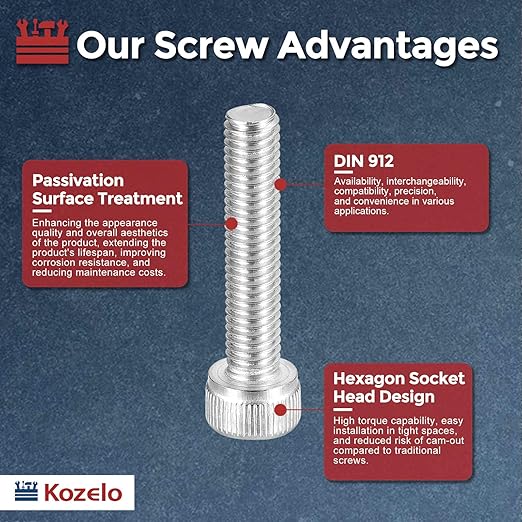 Kozelo 4pcs Socket Head Cap Screws - [M5-0.8 x 120mm] 304 Stainless Steel Allen Socket Drive for Electrical Motor 3D Printing Fan Engine Replacement Use, Silver