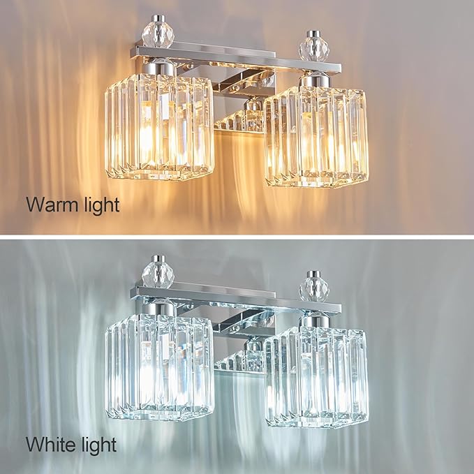 FDPBY Chrome Bathroom Vanity Lights Crystal Vanity Light Bathroom Lighting Fixtures 2 Light Modern Vanity Lighting Fixtures