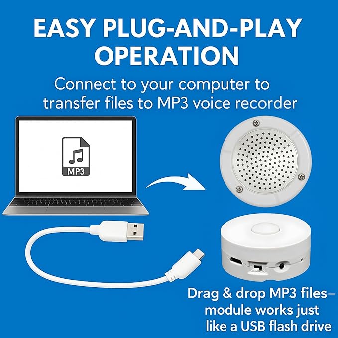RediTech Go™ 12-Pack Recordable Voice Modules – MP3 Upload from a Windows Computer, 4-Minute Playback, USB-Rechargeable Sound Box for Stuffed Animals, Plush Toys, DIY Crafts & Keepsake Gifts (white)