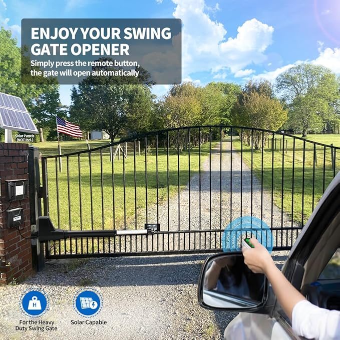 TOPENS AT12131 Single Swing Gate Opener Heavy Duty Automatic Gate Motor for Single Swing Gates Up to 18ft, Electric Driveway Gate Operator AC Powered with Remote Control Kit Solar Compatible