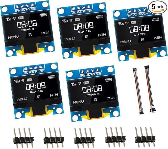 EPLZON 5 Pack 0.96 inch OLED IIC Display Module 128x64 Pixel Mini Self-Luminous Display Screen Board for Arduino Projects Raspberry Pi with Wire(White)