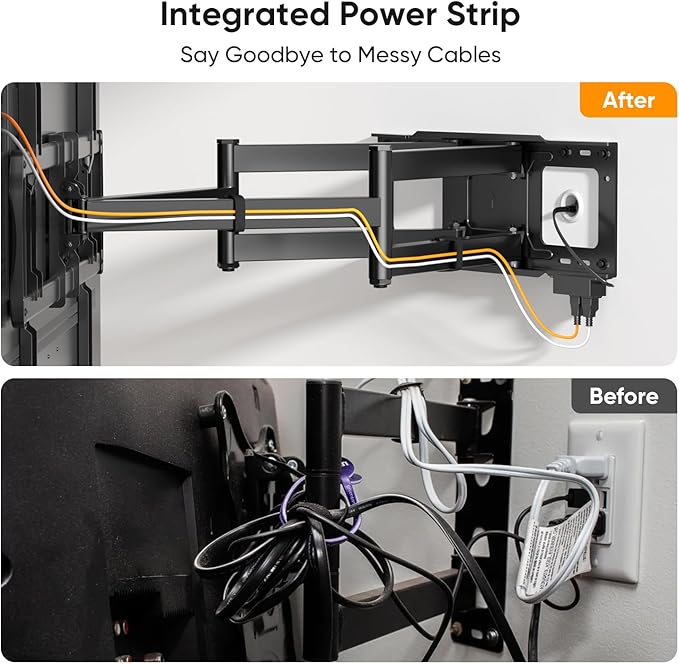 FORGING MOUNT Long Arm TV Wall Mount with 42.9 inch Extension and Power Strip for 60–120 Inch TVs, Heavy Duty Full Motion TV Mount,VESA 900x600mm,up to 275 lbs,Smooth Swivel, Tilt,16”-24” Wood Studs