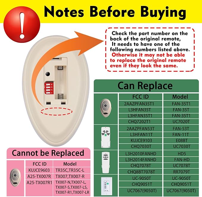35T Ceiling Fan Remote Control Replacement for Hampton Bay Hunter FAN-53T Remote Replace FAN-11T FAN-53T Fan-HD L3HFAN35T FAN-35T L3HFAN35T1 FAN-35T1