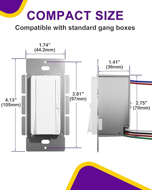 HitLights LED Driver and Dimmer Switch in One 160W, 120V AC to 24V DC, Compatible with Most Solid Color 24V Strip Tape Lights, UL Listed, Single-Pole/3-Way, EZDim Pro, White