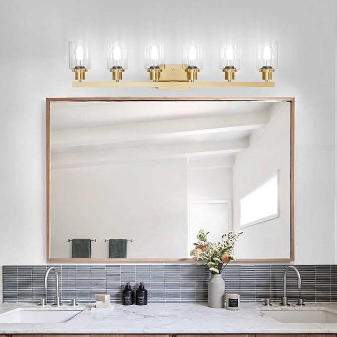 DIKAIDA 6 Light Gold Bathroom Vanity Light,Bathroom Light Fixtures, 38" Modern Brushed Gold Vanity Lighting Fixtures for Bathroom Over Mirror, Gold Sconces Wall Lighting for Bedroom