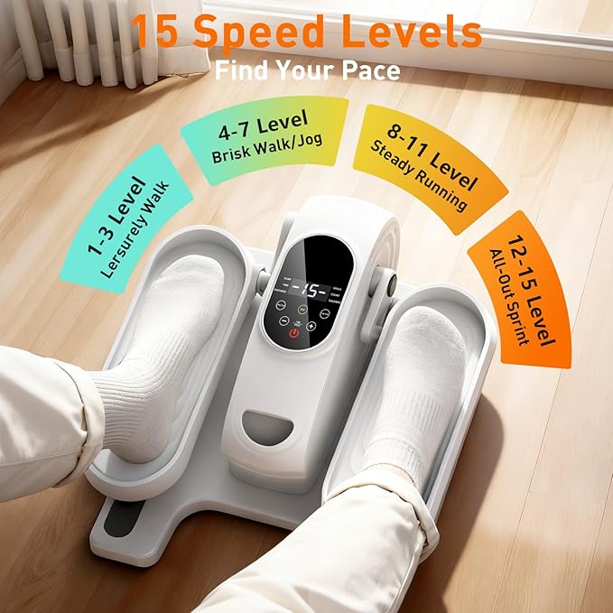 DamKee Under Desk Elliptical Exercise Machine, Electric Ellipse Leg Exerciser as Seen on TV, 15 Speeds Foot Exerciser While Sitting for Seniors, Portable Seated Pedal Exerciser for Home Office