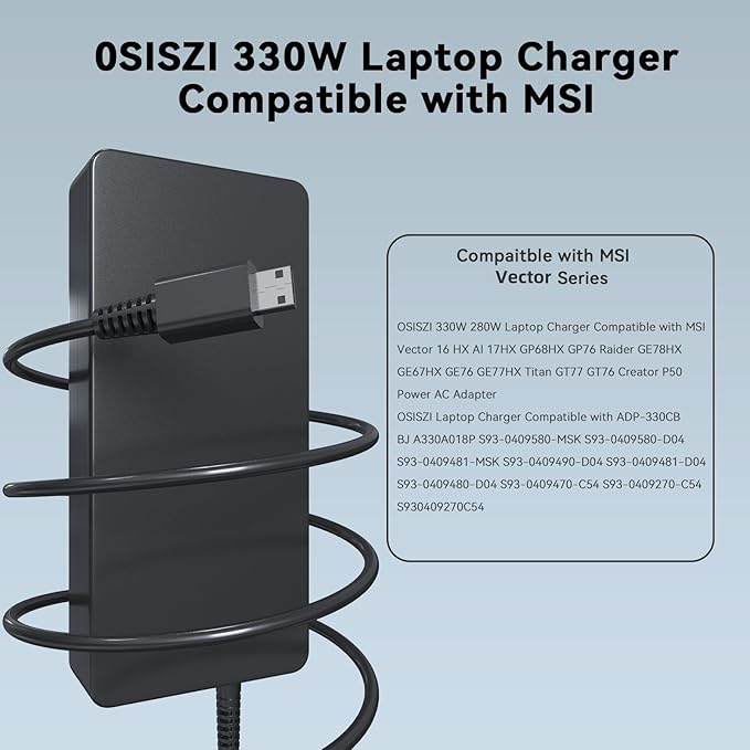 OSISZI 330W ADP-330GB D Laptop Charger Compatible with MSI Titan 18 HX Titan GT77 HX A2X A14V Vector 16 17 GP76 HX AI 16" 400 Gaming Raider 18 A18 HX AI 18“ GE68HX GE78HX RTX5090 Power AC Adapter