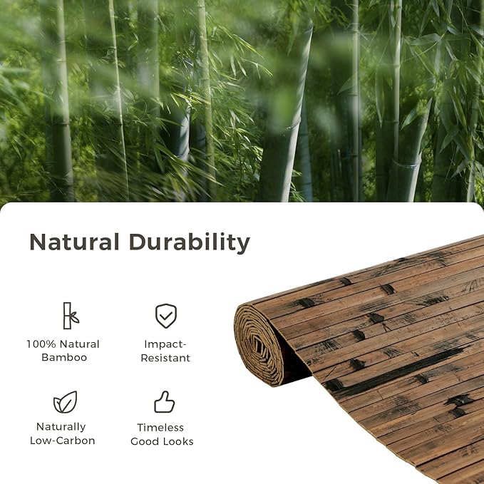 OUZUGIE 1 Pack 96x24 Inch Natural Bamboo Wall Panel – Brown Burned Pole Wrap Paneling for Walls, Ceilings, Cabinets, Furniture – Ideal for Bedroom, Living Room & Office DIY Decor