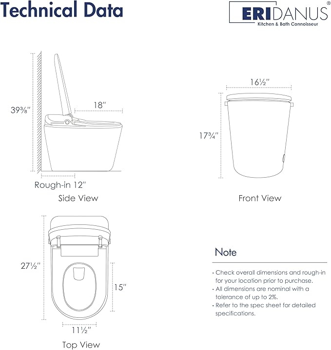Eridanus Smart Toilet with Bidet Built in, One Piece Bidet Toilet for Bathrooms, Auto Open/Close with Digital Display, Foot Sensor Flush, Warm Water Wash & Dryer, Elongated Heated Seat, White