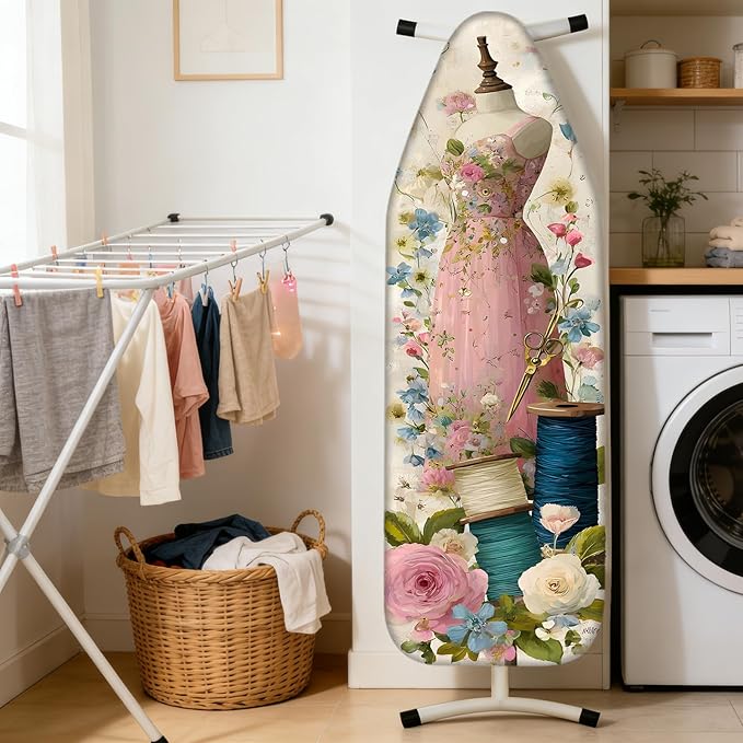 Nuxovilar Ironing Board Cover Needle Cotton 15x54 Inches | Ironing Board Cover and Pad Floral Gown Sewing Design for Sewing Room, Bedroom, Laundry Space
