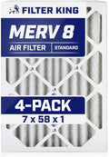 Filter King 7x58x1 Air Filter | 4-PACK | MERV 8 HVAC Pleated A/C Furnace Filters | MADE IN USA | Actual Size: 7 x 58 x .75"