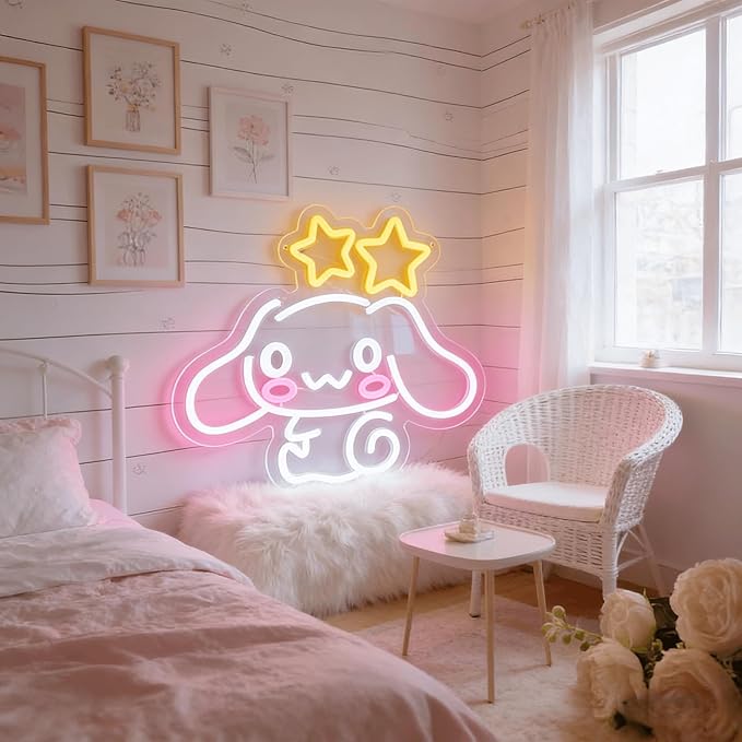 THIIXDAI Cinnamoroll Neon Sign for Room Decor, USB Powered LED Lights with Dimmable, Japanese Cartoon Dog Neon Signs, Cute Night Light Gifts for Children (14.96"L x 12.99"W)