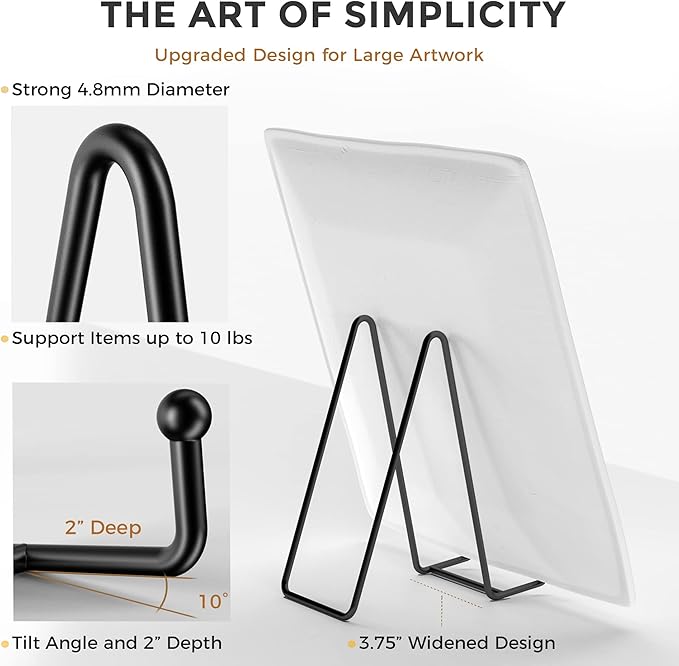 TR-LIFE 4 Pack 8 Inch Large Plate Stands for Display - Holder Stand + Metal Frame for Picture, Book, Decorative Platter, Photo Easel