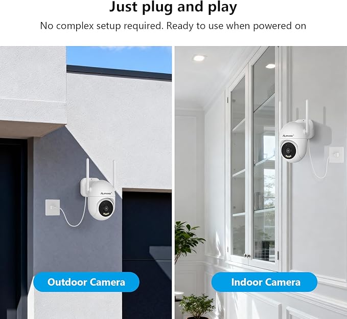 Anakk Outlet Powered Outdoor Security Camera with SD Card, 2.4Ghz/5Ghz WiFi Home Camera, Night Color, 2 Way Audio, 24/7 Recording, Human Detection, Cam for Baby/Nanny/Pet, Waterproof, No Monthly Fee
