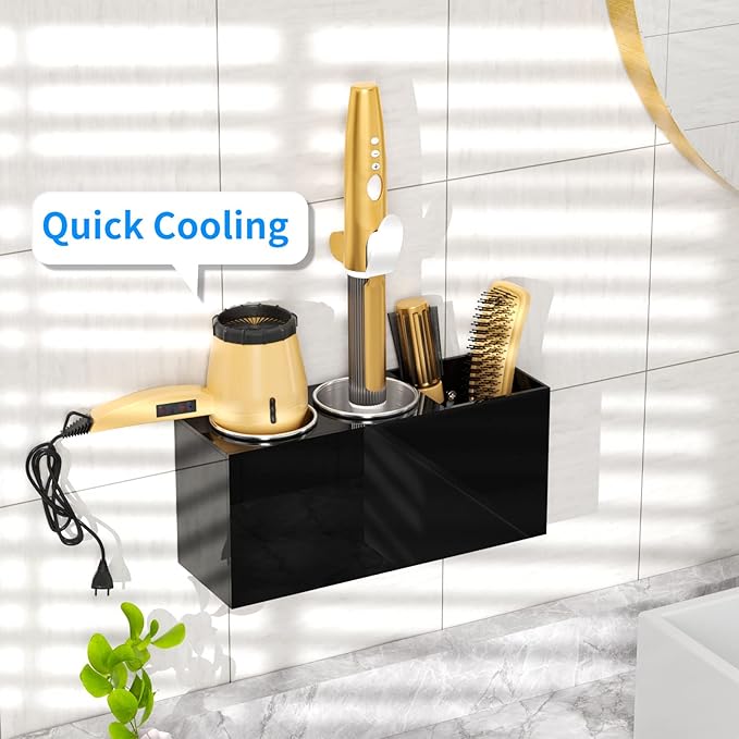 NIUBEE Hair Dryer Holder, Hair Tool Organizer Wall Mount, Blow Dryer Holder Cabinet Door, Bathroom Styling and Hot Tools Organizer for Flat Irons, Curling Irons (Black)