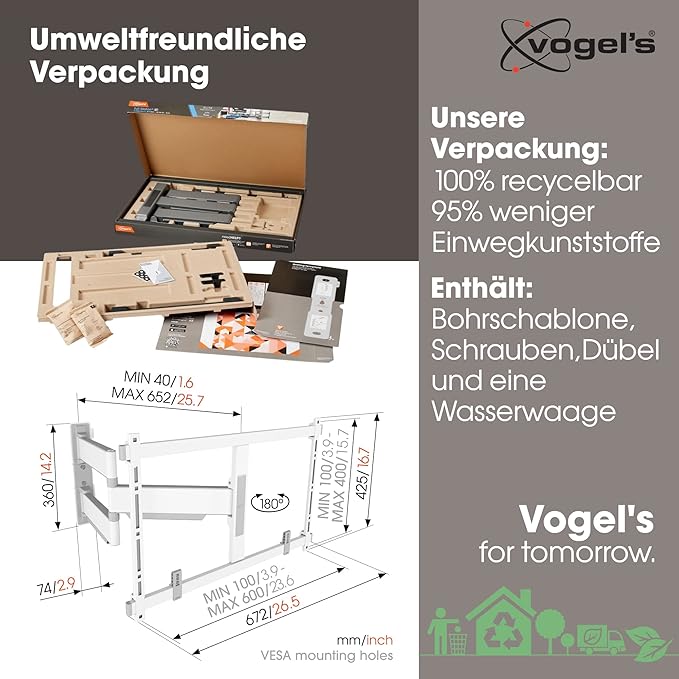 Vogel's TVM 5645 Full-Motion Ultra-Thin TV Wall Bracket for 40-77 inch TVs, Max. 45 kg, Swivels up to 180°, Full-Motion TV Mount max. VESA 600x400, Universally Compatible
