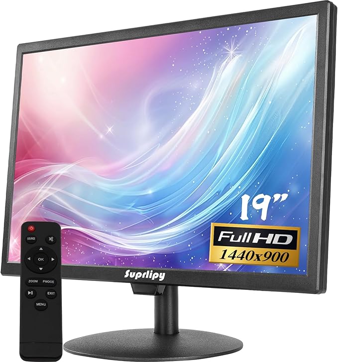 Suprlipy 19 inch FHD Small IPS Monitor LCD Display Screen 1440x900 60Hz 16:10 with HDMI BNC VGA AV USB Input Built-in Lounspeakers for CCTV Security Camera DVR PC RasPi