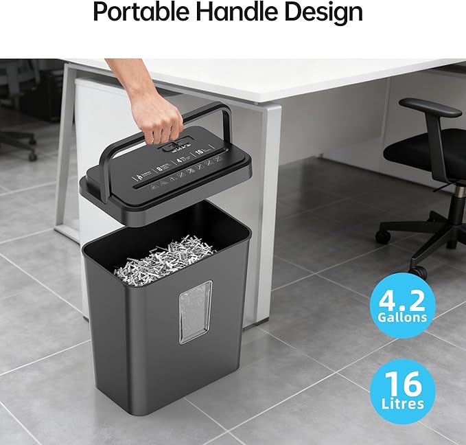 8-Sheet Cross Cut P-4 Security Paper Shredder, 4.2 Gal Bin with Portable Handle, Credit Card/Staple/Clip Shredder for Home Office