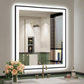 YEELAIT 32x36 Inch LED Bathroom Mirror with Lights (Front Lit and Backlit) Black Framed Lighted Vanity Mirror for Bathroom Wall Dimmable Anti-Fog Memory Tempered Glass Horizontal/Vertical