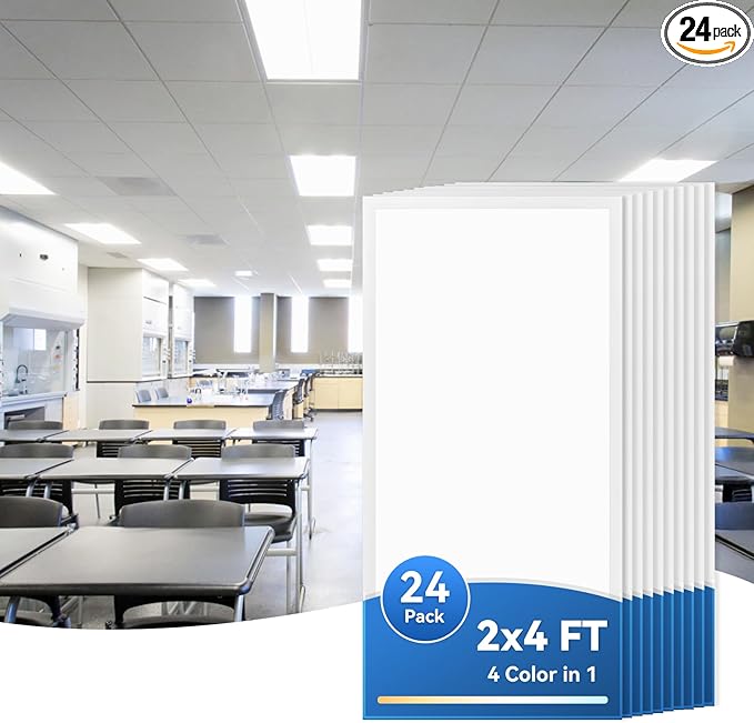 CycevSun 24-Pack 2x4 LED Flat Panel Light - Drop Ceiling, 40/50/60W Selectable, Up to 6600LM, 4CCT 3000K/4000K/5000K/6000K, 0-10V Dimmable, 100-277V, ETL Listed