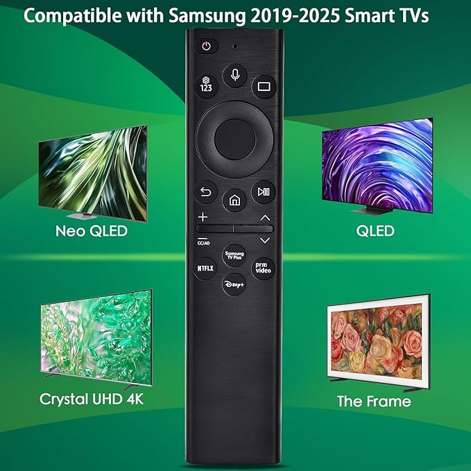 Voice Remote Replacent Control Compatible with Samsung Smart TVs for 2019-2025 Crystal UHD QLED Frame NEO Models (BN59-1385A)
