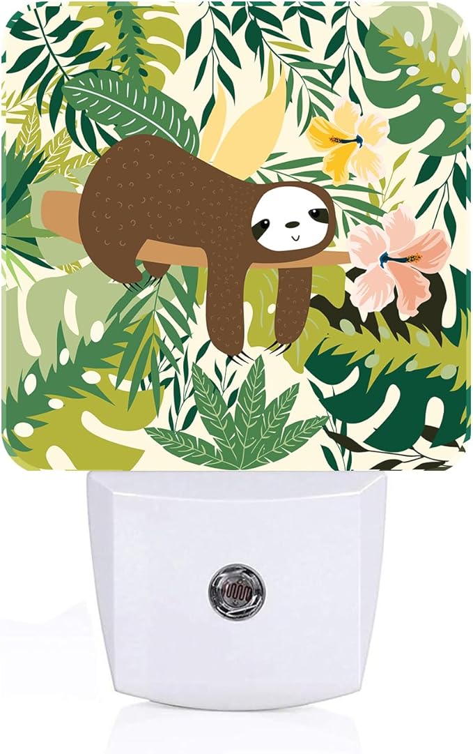 FSHVQKD Cute Sloth in Jungle Night Light,Plug-in Night Lights with Dusk to Dawn Sensor for Stairway,Hallway,Bedroom Sleep Friendly Ideal for Women/Girls/Boys Gift,0.5w