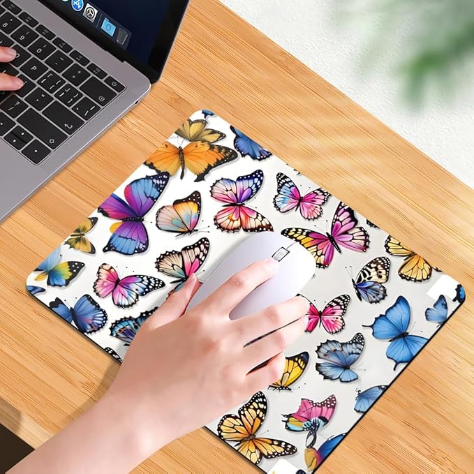 Rainbow Butterfl Square Mouse pad, Texture, Waterproof, Anti Slip Rubber Base, Computer Mouse pad, Laptop Mouse pad