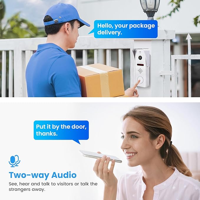 Wired Video Doorbell Intercom System 7 inch Monitor 1080P HD Camera Entry Doorphone Door Camera TUYA WiFi Smart Home Door Phone Kits for Apartment Home Villa (2 doorbell + 2 Monitor)