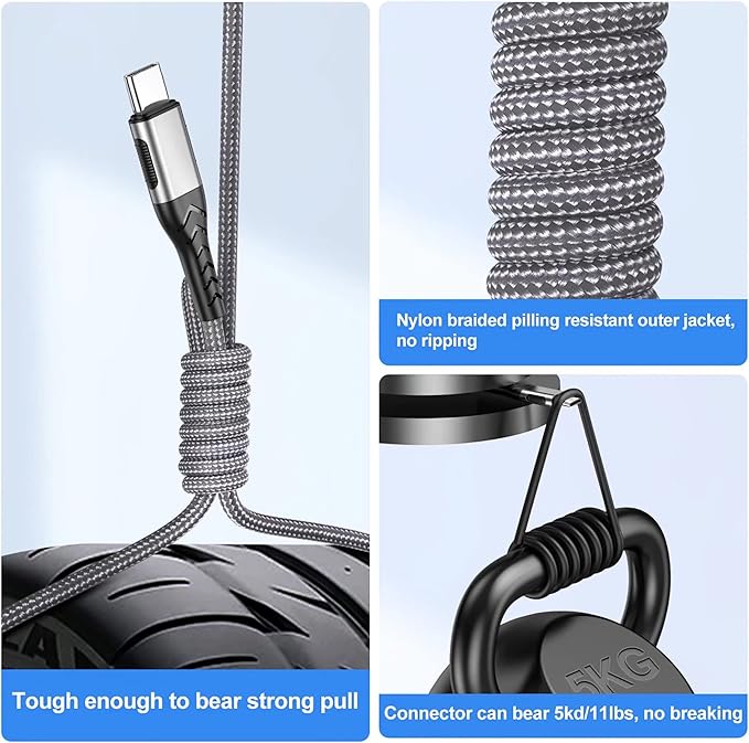 Durcord 16ft Fast Charging USB Type C Charging Cord Cable, Type C Charger Braided USB Cable Compatible with iPhone 15 Pro/Plus/Max/Android/Phone/Pad - Silver
