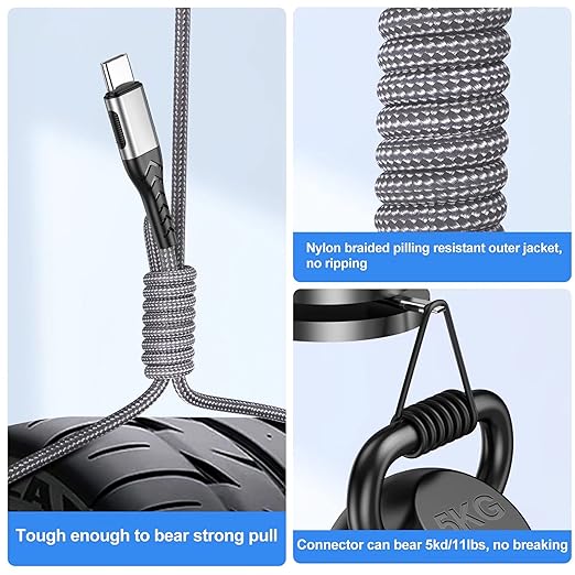 Durcord 2Pack 10ft USB C Charger Cable - 100W Fast Charging for Android/Phone/Pad, Type C to Type C Compatible with iPhone 17/16/15 Pro Plus Max Silver