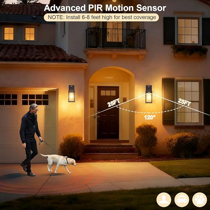 LTBLIGHT 2-Pack Motion Sensor Porch Lights Outdoor, Farmhouse Brown Dusk to Dawn Exterior Lighting Fixtures with 3 Modes, Waterproof Wall Lanterns for House, Backyard, Entryway, Garage