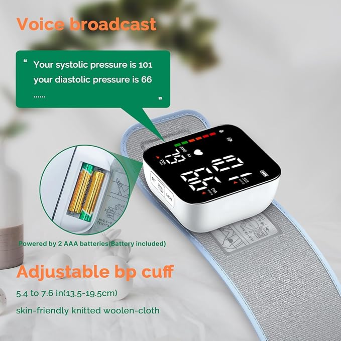 Greetmed Wrist Blood Pressure Monitor Automatic Talking Wrist Blood Pressure Cuff Digital Full Screen LED Display Bp Machine Adjustable Bp Cuff Voice Broadcast Health Care for Home Use