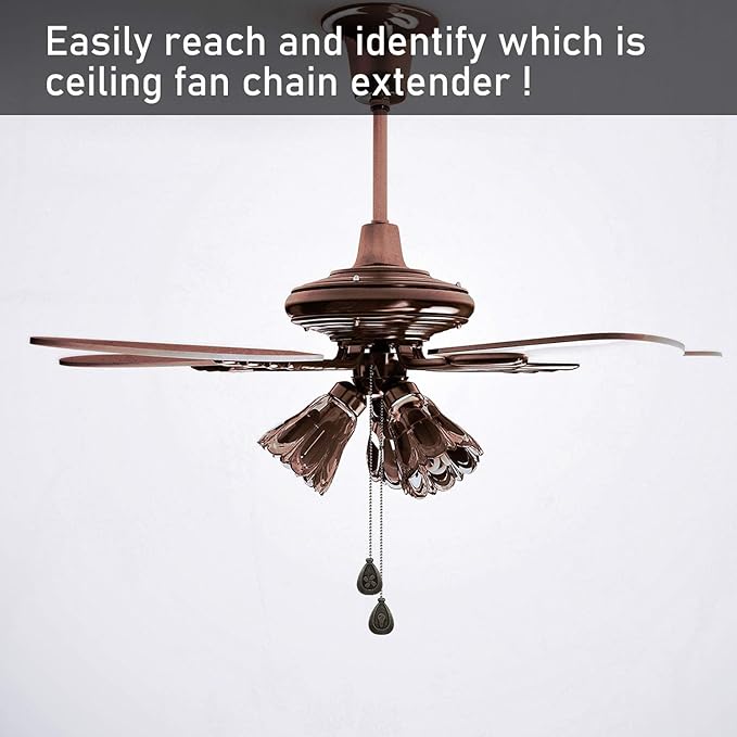 Patelai 4 Pieces Ceiling Fan Pull Chain Extender Ornament 12 Inch Ceiling Pull Chain Extension Classic Drop Shaped Pendant Beaded Ball Cord for Fan light lamp decorative with Connector(Black Copper)