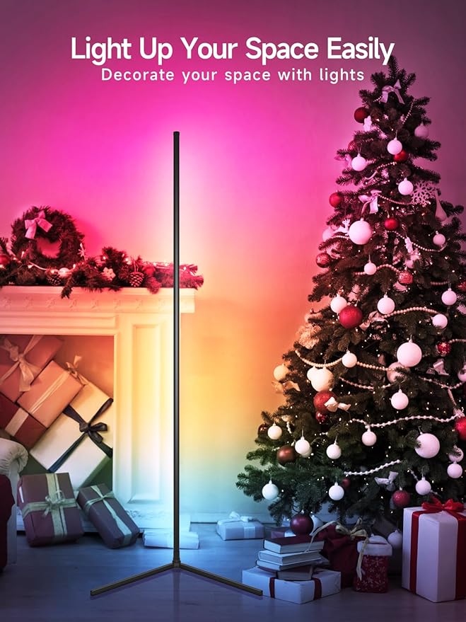 Tyute Corner Floor Lamp, RGB LED Corner Lamp with Music Sync, Smart App and Remote Control Color Changing Ambience Light, 16 Million Colors for Bedroom, Living Room Gaming Room (2pcs)