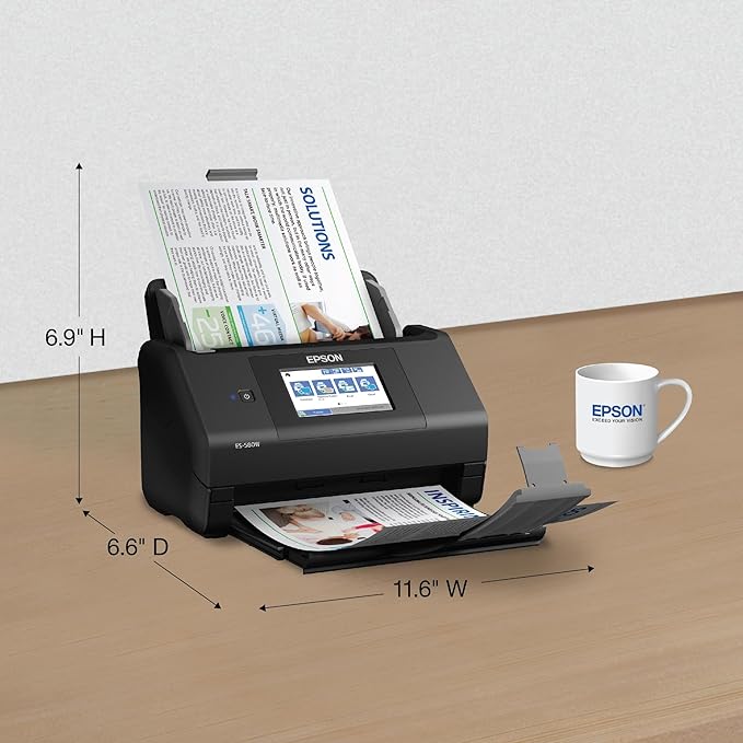 Epson Workforce ES-580W Wireless Color Duplex Desktop Document Scanner for PC and Mac with 100-sheet Auto Feeder (ADF), Intuitive 4.3' Touchscreen