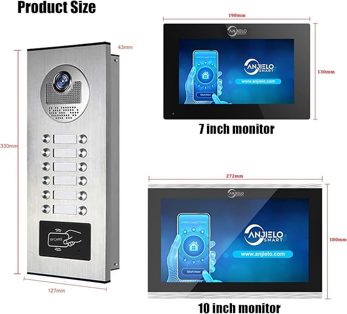 Wired Apartment Video Intercom System,1080P HD Video Doorbell, Compatible with 12 Units 7-inch Touchscreen,Supports Motion Detection,Two-Way Audio,Tuya Smart Home