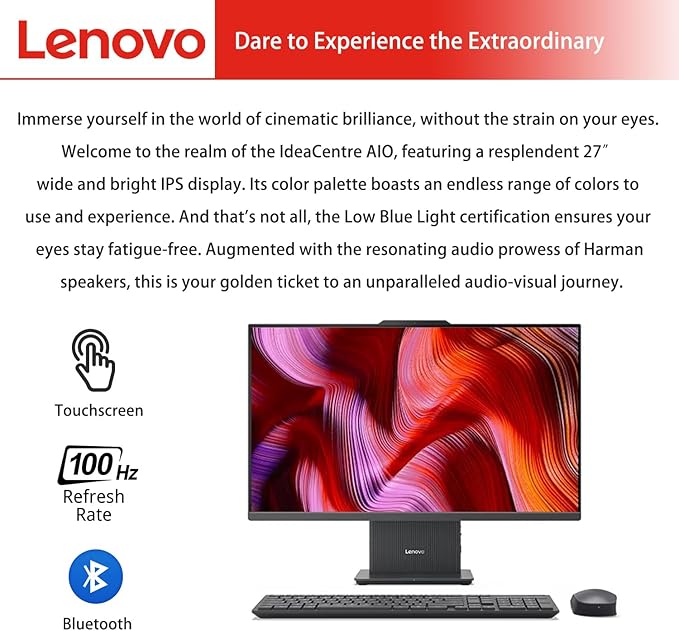 Lenovo IdeaCentre Business All-in-One, 27" FHD Touchscreen 100Hz, AMD Ryzen 5 7535HS, 16GB DDR5 RAM, 2TB SSD, Webcam, Wireless KB & Mouse, Windows 11 Home, Bundle with Adata 64GB USB Flash Drive