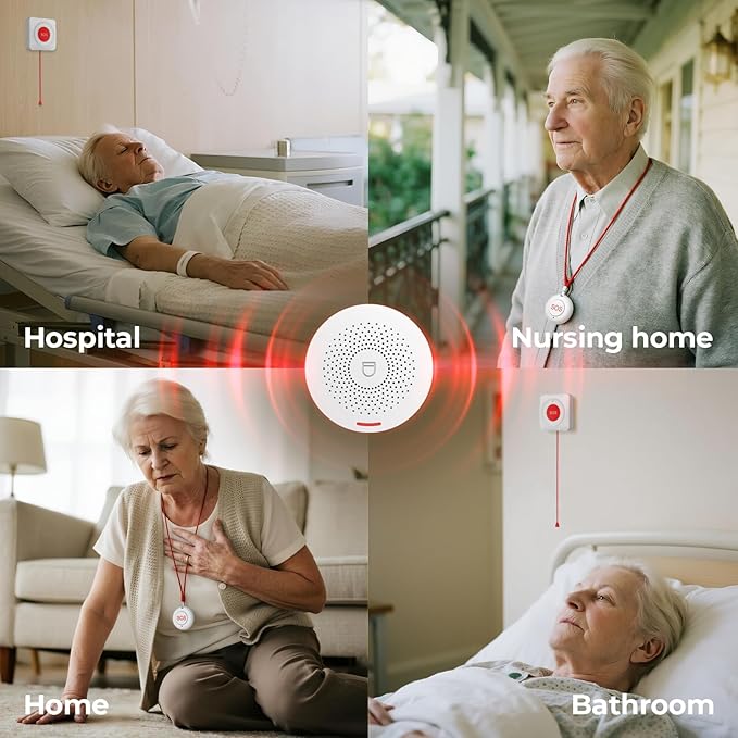Hapippofa Caregiver Pager Elderly Alert Call Button Life Alert Systems for Seniors no Monthly Fee for Elderly/Patient/Disabled at Home/Hospital/Clinic